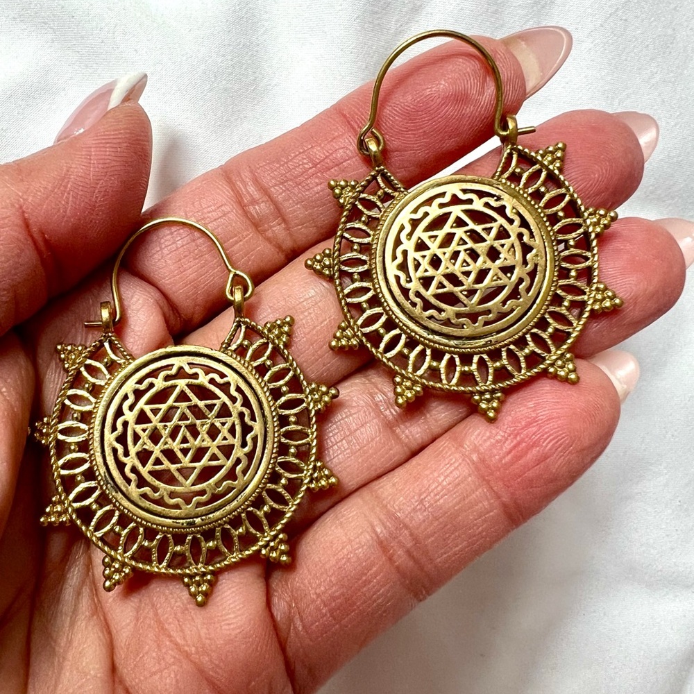 OOAK Brass SRI YANTRA Mandala Earrings